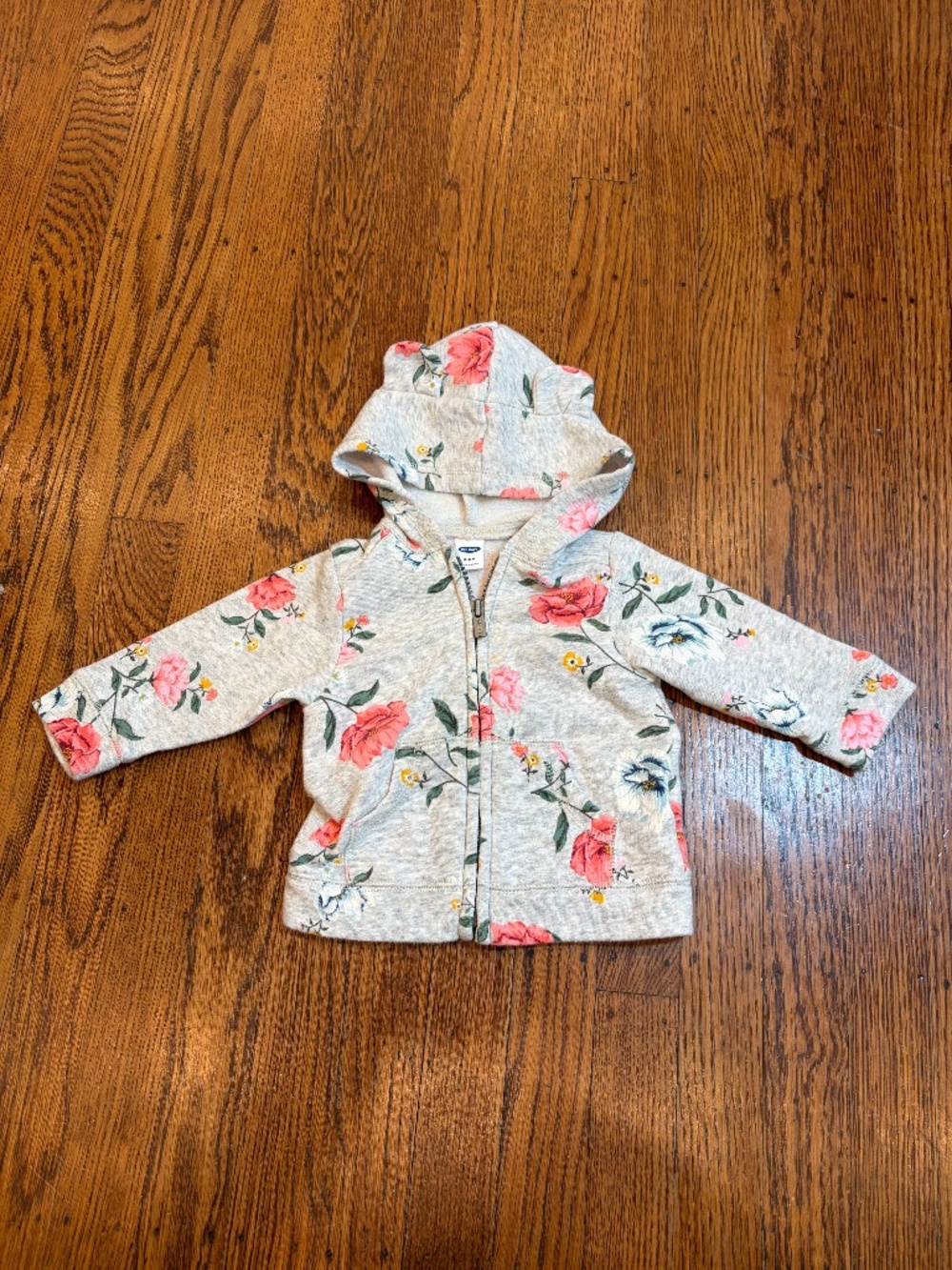 🌸 Old Navy Floral Zip Hoodie with Ears | 3–6 Months 🌸